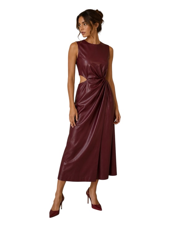 Jonathan Simkhai Dresses & Skirts - Jonathan Simkhai Toni Faux Leather Cutout Sleeveless Midi Dress in Mulberry Red